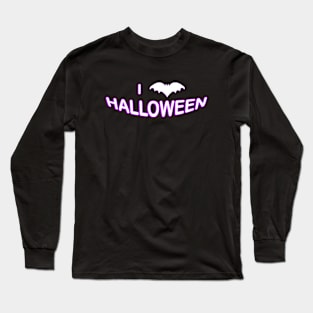 I Love Halloween (Bat) Purple White Long Sleeve T-Shirt